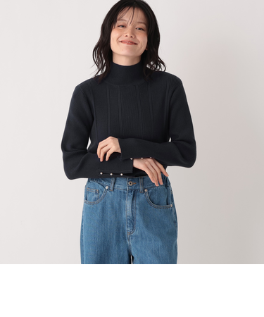 モックネックリブプルオーバー