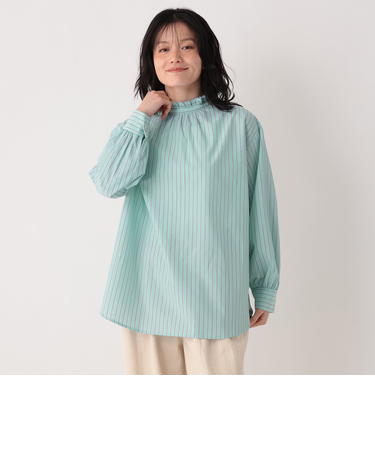 ストライプブロード襟フリルブラウス