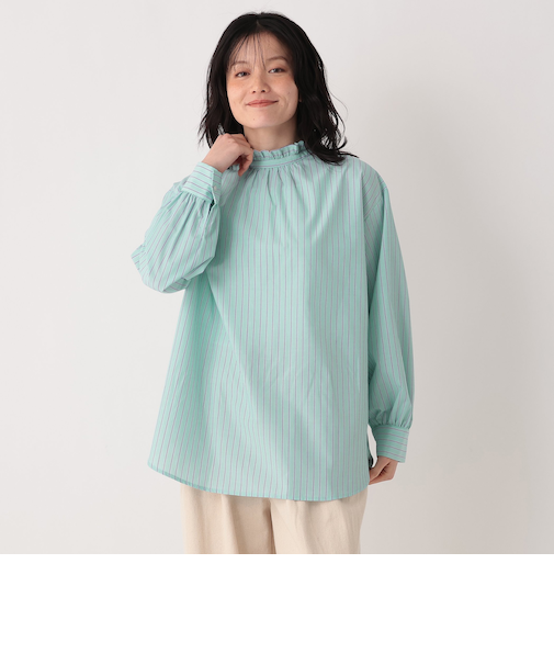 ストライプブロード襟フリルブラウス