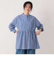 ストライプブロードペプラムブラウス