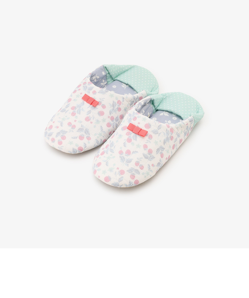 フラワーウォッシャブルキルトバブーシュ型ルームシューズ