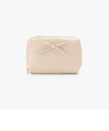 フェイクレザーリボンスクエアポーチ