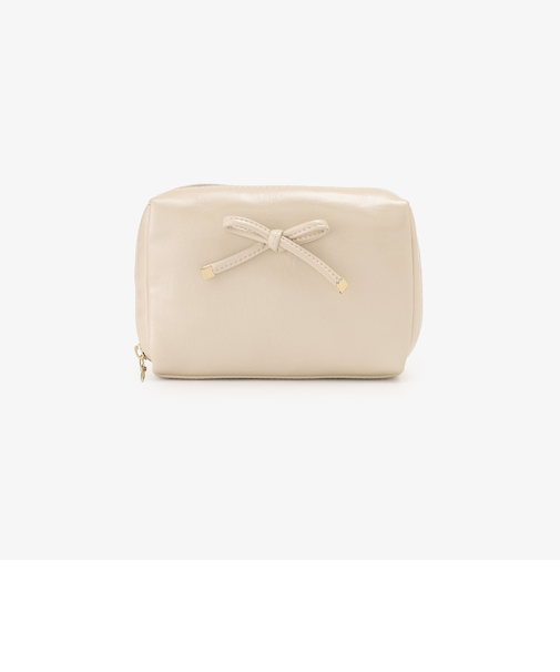 フェイクレザーリボンスクエアポーチ