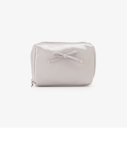 フェイクレザーリボンスクエアポーチ