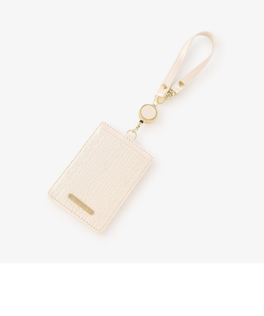 型押しレースコードリール付きパスケース