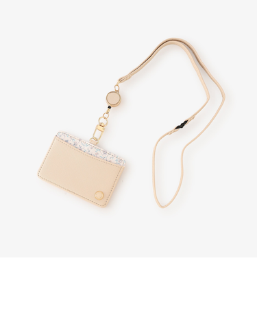 フラワープリントコードリール付きIDケース