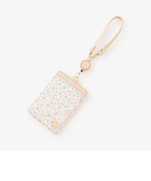 フラワープリントコードリール付きパスケース