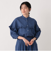 インド綿チェックフリルブラウス