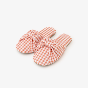 ギンガムチェックリボンルームシューズ