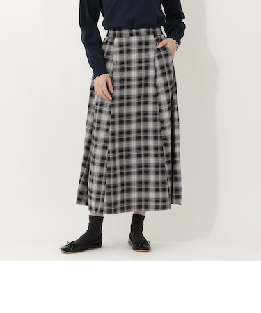 チェック麻調セミフレアスカート
