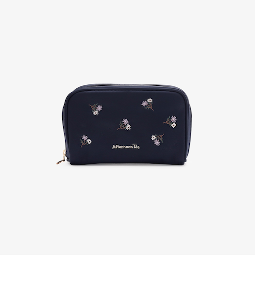 フラワー刺繍仕切り付きポーチ