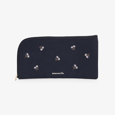 フラワー刺繍メッシュフラットポーチ