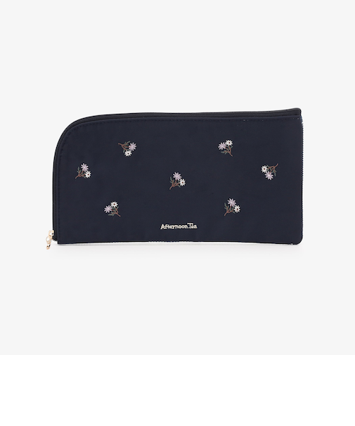 フラワー刺繍メッシュフラットポーチ