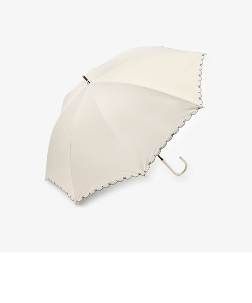 【UVカット率・遮光率100%生地使用】スカラップリボン刺繍晴雨兼用長傘 日傘