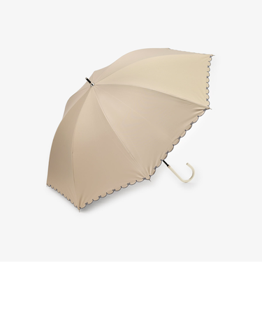 【UVカット率・遮光率100%生地使用】スカラップリボン刺繍晴雨兼用長傘 日傘