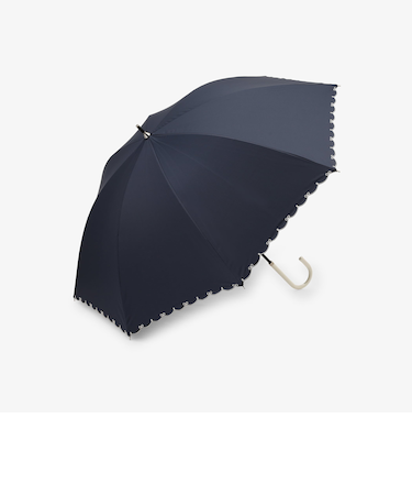 【UVカット率・遮光率100%生地使用】スカラップリボン刺繍晴雨兼用長傘 日傘