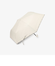 【UVカット率・遮光率100%生地使用】スカラップリボン刺繍晴雨兼用折りたたみ傘 日傘