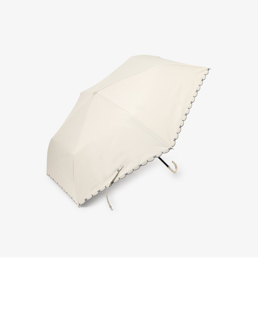 【UVカット率・遮光率100%生地使用】スカラップリボン刺繍晴雨兼用折りたたみ傘 日傘