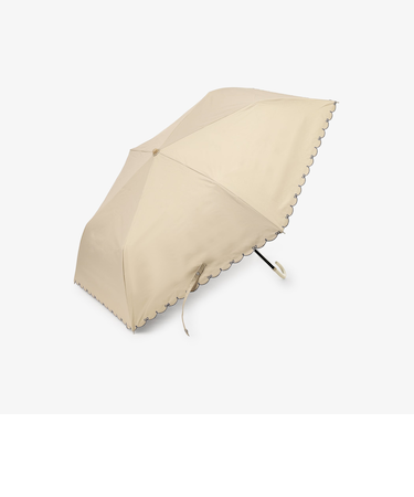 【UVカット率・遮光率100%生地使用】スカラップリボン刺繍晴雨兼用折りたたみ傘 日傘