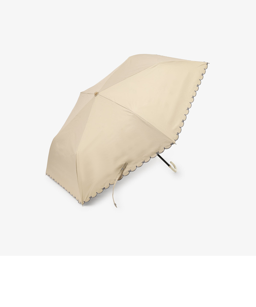 【UVカット率・遮光率100%生地使用】スカラップリボン刺繍晴雨兼用折りたたみ傘 日傘