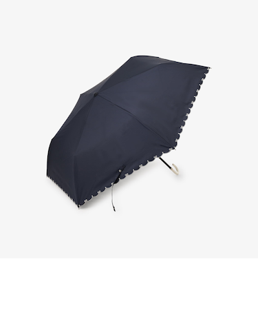 【UVカット率・遮光率100%生地使用】スカラップリボン刺繍晴雨兼用折りたたみ傘 日傘