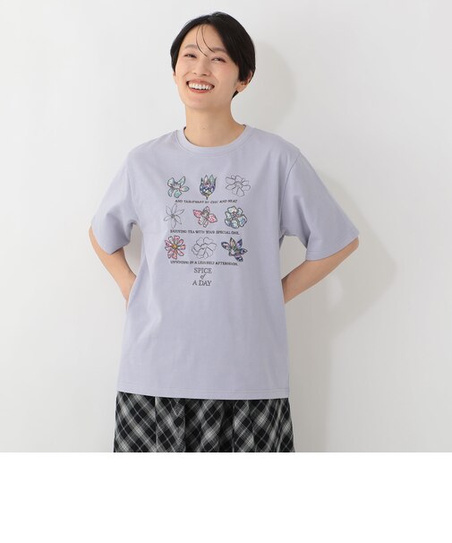パッチワーク刺繍Tシャツ/リバティプリント