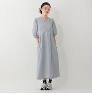 ギンガムチェックサッカーパフスリーブワンピース