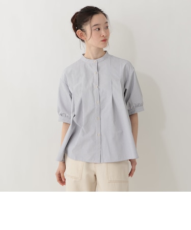 ストライプラクロンタックフレアブラウス