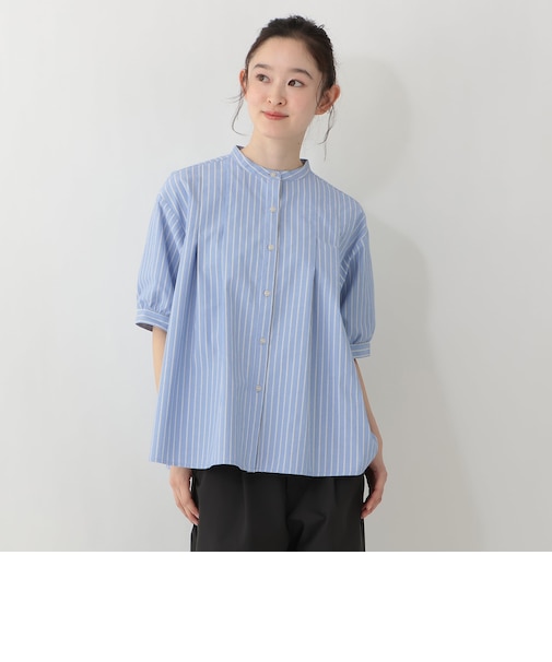 ストライプラクロンタックフレアブラウス