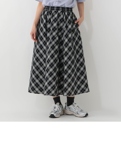 チェック切替フレアスカート