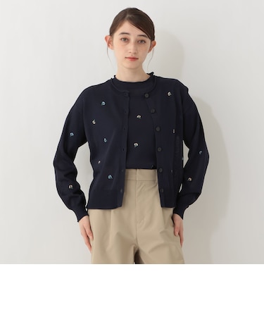 小花刺繍クルーネック2WAYカーディガン