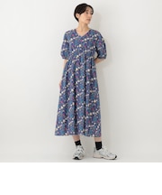 Vネックパフスリーブワンピース/リバティプリント