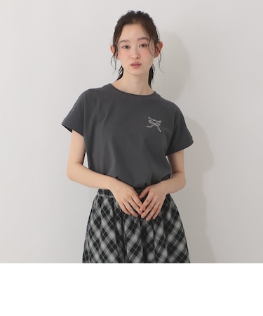 リボン刺繍フレンチスリーブTシャツ