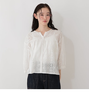 インド製シフリー刺繍キーネックブラウス