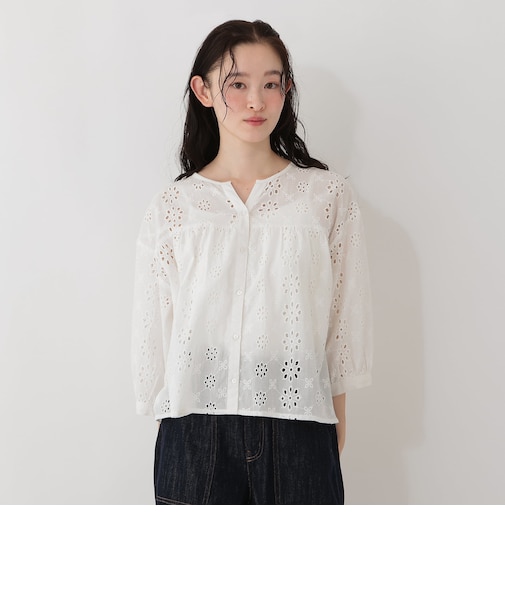 インド製シフリー刺繍キーネックブラウス