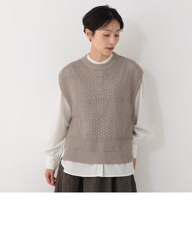 【洗える】透かし編みニットベスト