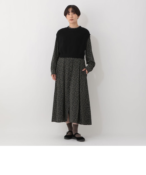 【セットアイテム】ニットベスト&小花柄ワンピース