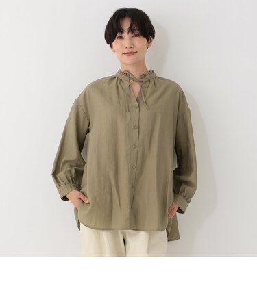 リネン混フリルカラーブラウス