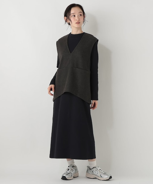 【セットアイテム】Vネックベスト＆ハイネックリブワンピース