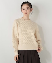【洗える】ふわふわスフレケーブルニットプルオーバー