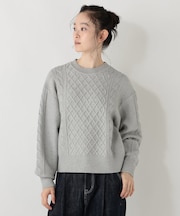 【洗える】ふわふわスフレケーブルニットプルオーバー