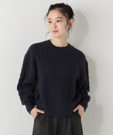 【洗える】ふわふわスフレケーブルニットプルオーバー