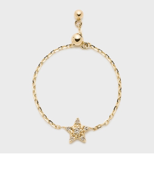 【Tiny Motif】K10ダイヤモンドスターチェーンリング（0.02ct）