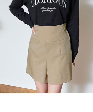 ハイウエストバックレースアップショートパンツ