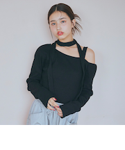 【DHOLIC】ボウタイつき長Tシャツ