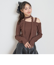 【DHOLIC】ボウタイつき長Tシャツ