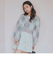 【洗える】アーガイルカーディガンインナーセット