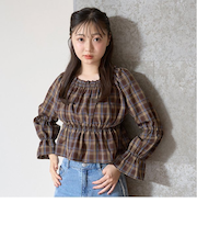 チェックオフショルブラウス