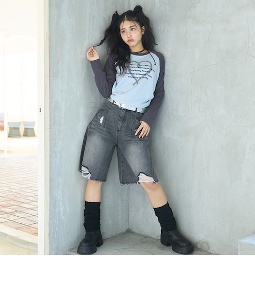 macchat タックハーフデニムパンツ⭐︎値引き LTXC】タックハーフデニムパンツ｜ラブトキシックの通販｜&mall