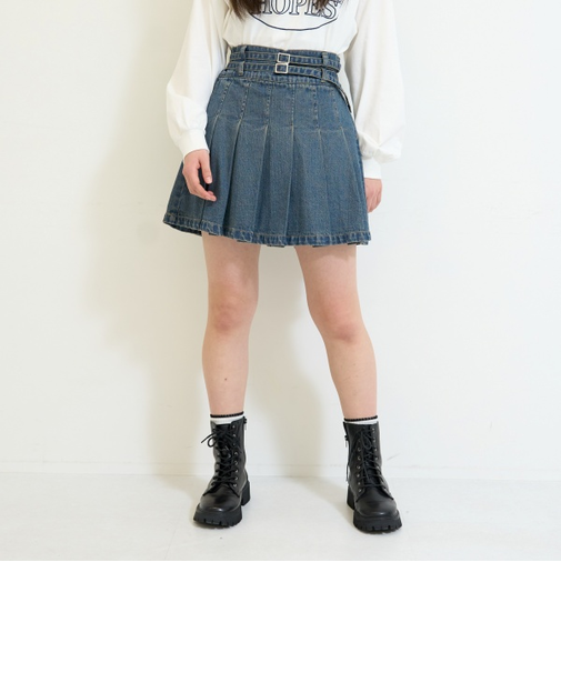 【LTXC】Wベルトデニムプリーツスカート